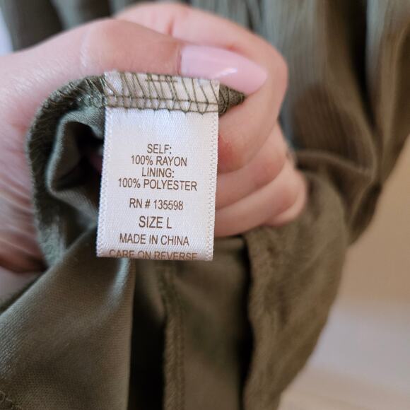 Liberty Love Olive Green Dress Jr Size L Tie Straps Y2K Forest Fairy Goblincore - Picture 5 of 9